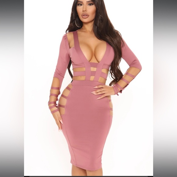 NWT Fashion nova Cut The Small Talk Midi Dress - Mauve size L - Picture 4 of 5